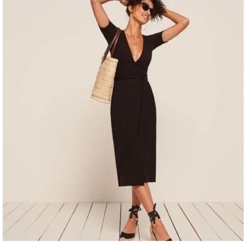 Reformation Brittany black wrap dress size XS